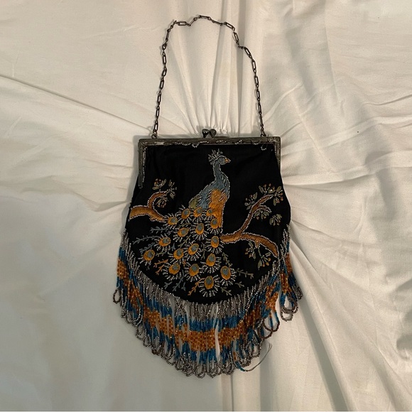 Antique Vintage 1920s Beaded Peacock Bag